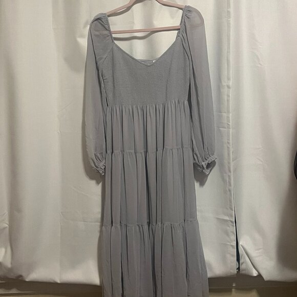 ARITZIA WILFRED Tuberose Chiffon Tiered V-neck Long Sleeve Midi Dress size Large - Picture 6 of 6